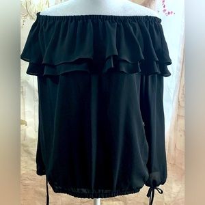 Michael Kors NWT $78 Ruffle Off Shoulder Blouse in Black Size Small